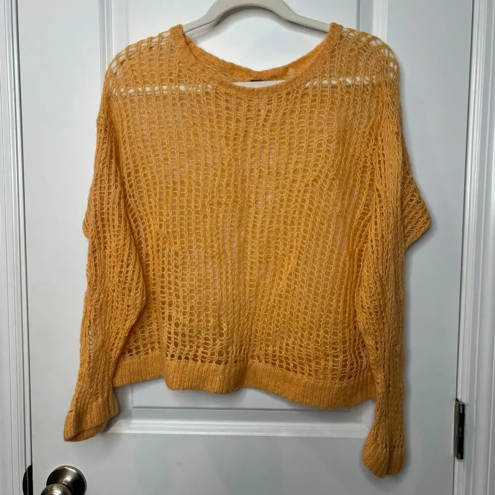 Free People Alpaca Blend Open Knit Sweater Medium Boho Lightweight Pullover